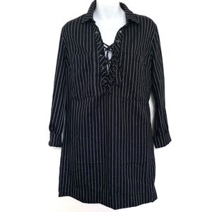 Forever 21 Black White Striped Lace Up Tie Dress
